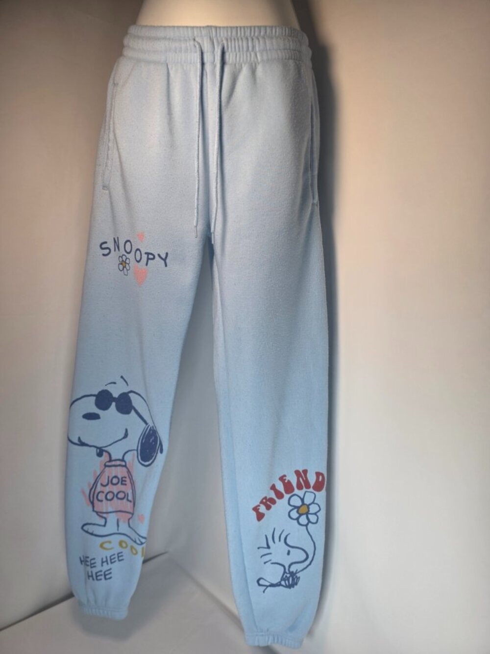 Peanuts Snoopy Joe Cool Graphic Jogger Sweatpants Light Blue XS